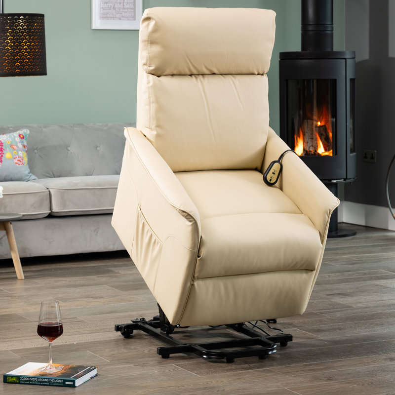 Sharlene Electric Lift Assist Rise and Recline Bonded Leather Chair - Black, Cream
