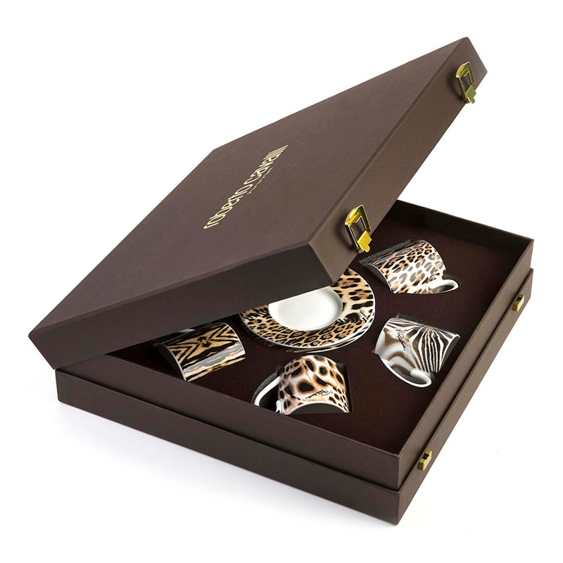 Coffee Cup & Saucer AFRICA Set of 6 in Luxury Box diam. 2.3in, H 2.5in, Cap. 4 oz, Saucer diam. 4.75in