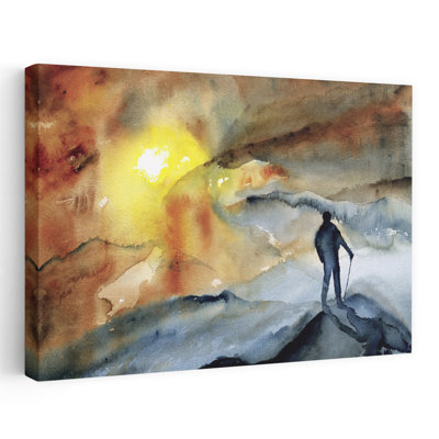 «Hiker's Golden Summit Peaceful Abstract Contemporary Landscape Mountain», art mural