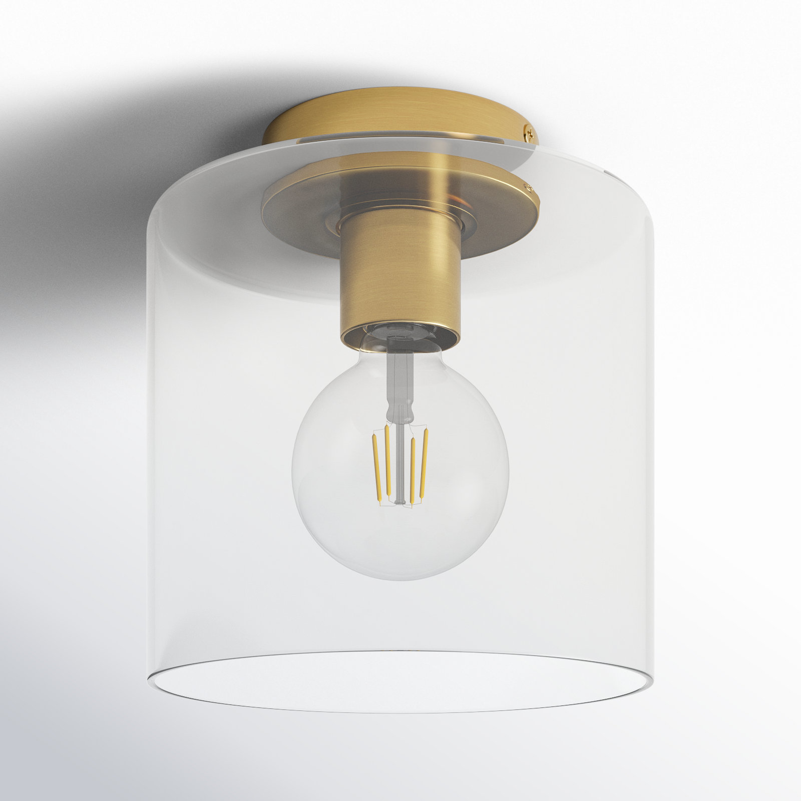 Lydia Single Light Glass Semi Flush Mount, Lacquered Brass