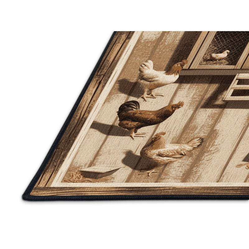 Washable Chicken Coop Farm Area Rug, Runner 2' x 4'