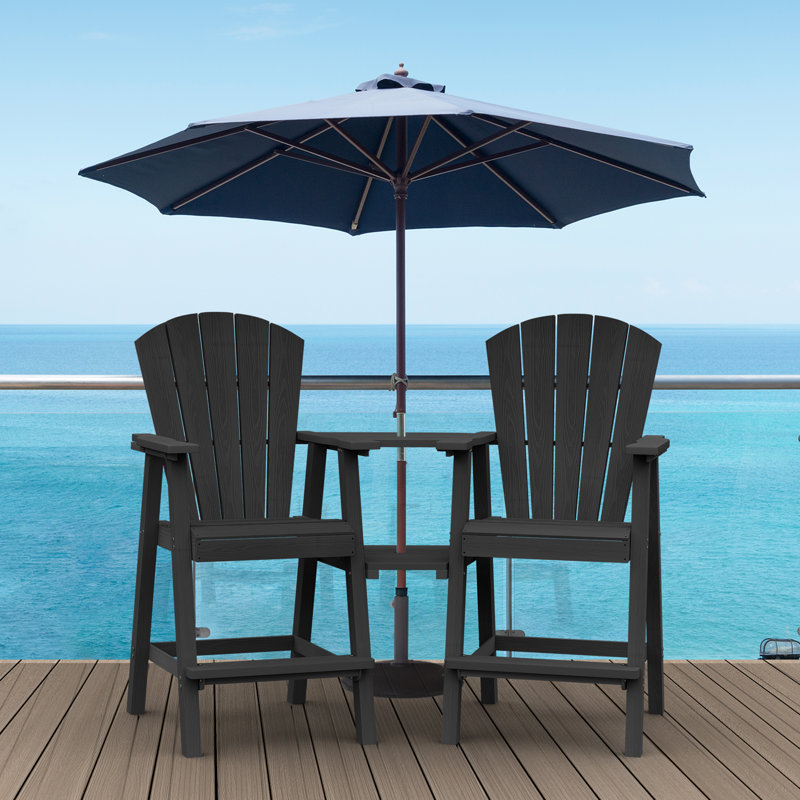 Chaises Adirondack de 26 po pour 2 personnes avec table pour 2 personnes, Noir