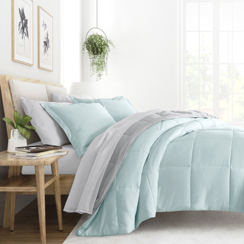 Full Teal and Gray Microfiber Reversible Bedding Set