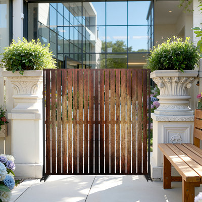 Louvered Metal Privacy Screen with Stand – Weather-Resistant Freestanding Fence for Patio and Deck by FLIZE