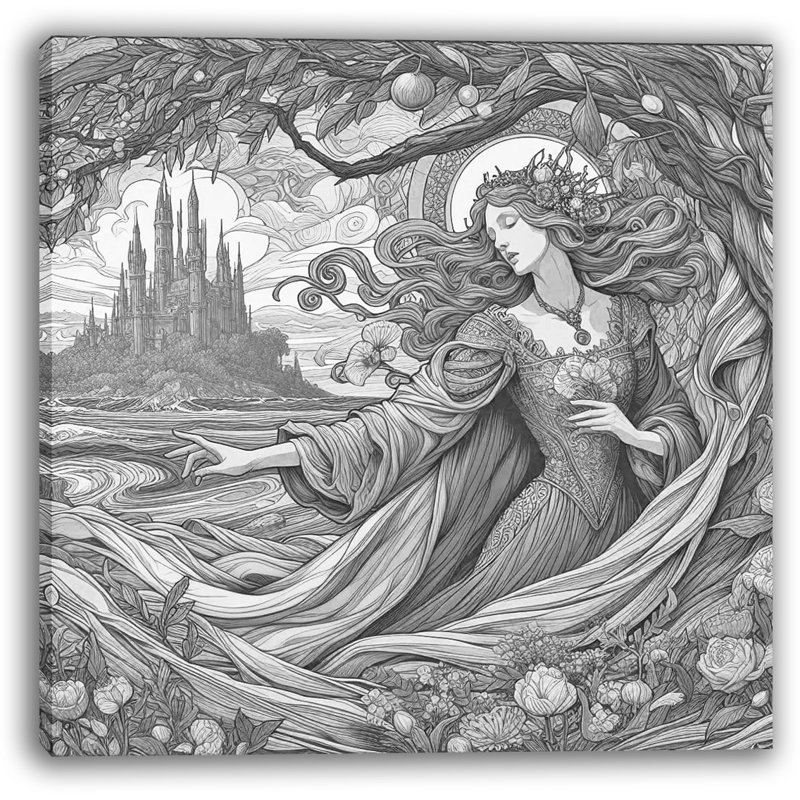 Enchanted Elegance Line Art Canvas Print, 20" H x 20" W x 1.5" D