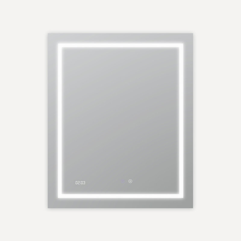 Silver Rectangular LED Lighted Bathroom Vanity Mirror