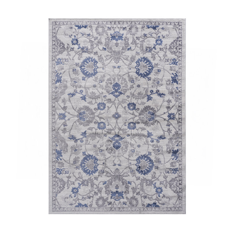 Blue / Silver / Oriental Area Rug, Rectangle 7'9" x 10'