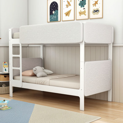 Twin Over Twin Bunk Bed with Guardrails, Ladder and Slats