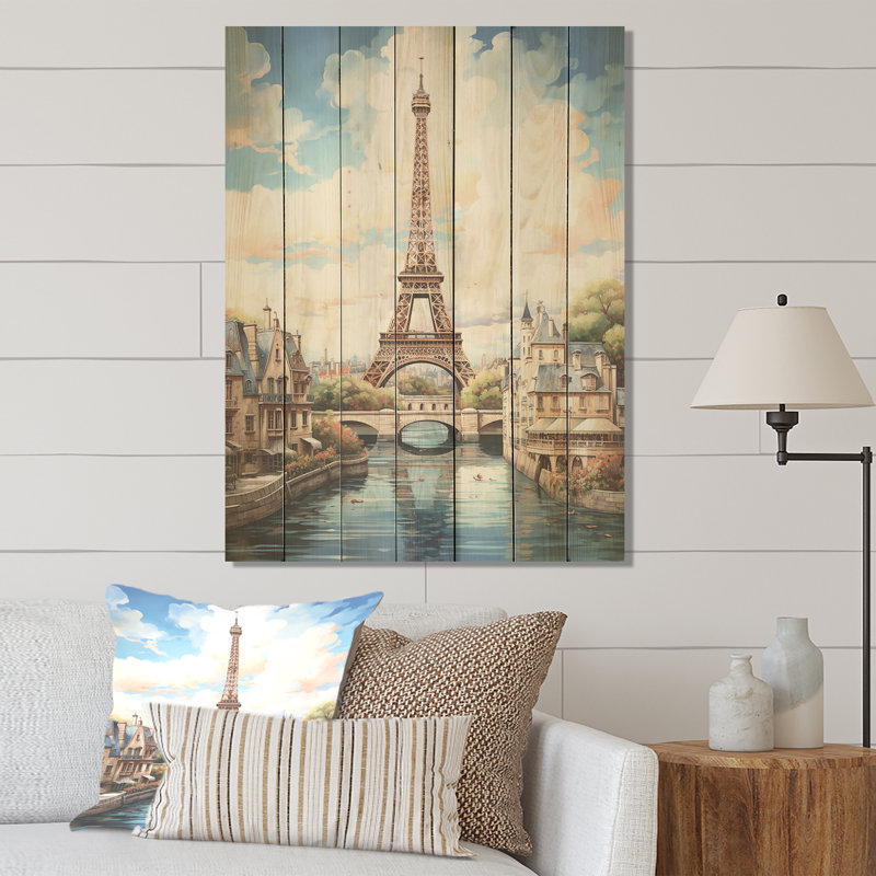 Tour Eiffel, paysage parisien, ville de Paris, impression sur bois, H 20 po x l 10 po
