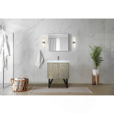 Rustic Acacia Bath Vanity 30 In. W X 20 In. D, White Quartz Top And Chrome Faucet Set