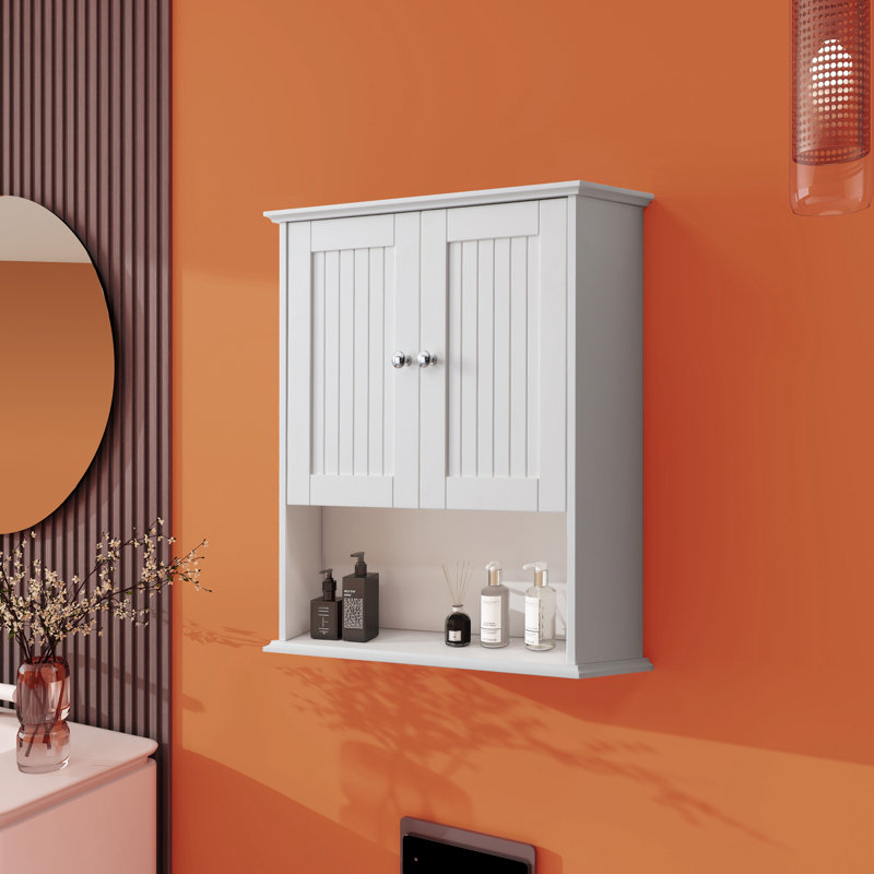 Armoire à pharmacie murale 30 "x 26" avec portes en lambris, armoire de salle de bain murale avec tablette réglable, Blanc