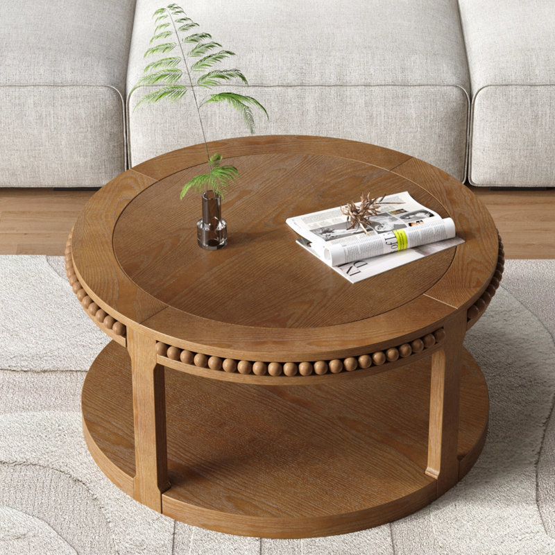 Charette ronde avec tablette de rangement inférieure, Noyer brun