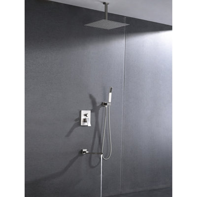 Brushed Nickel Ceiling Mounted Shower - 16" Head And Handheld Natural Rainfall Experience Duplication Self-Cleaning Nozzle Corresponding To American Standard Bathroom System In & Consistent With Pipe