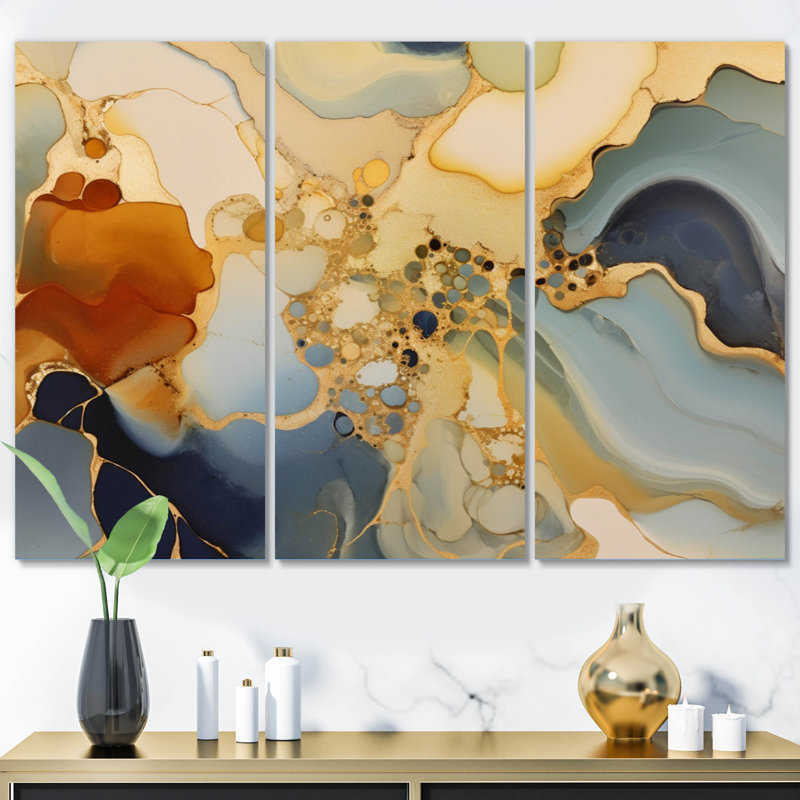 «Brown Luxury Abstract Fluid Art II», reproduction sur toile tendue de 3 pièces, H 32 po x l 48 po x P 1 po