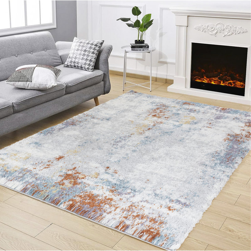 Tapis multicolore à poils longs, Rectangle 5 pi 3 po x 7 pi