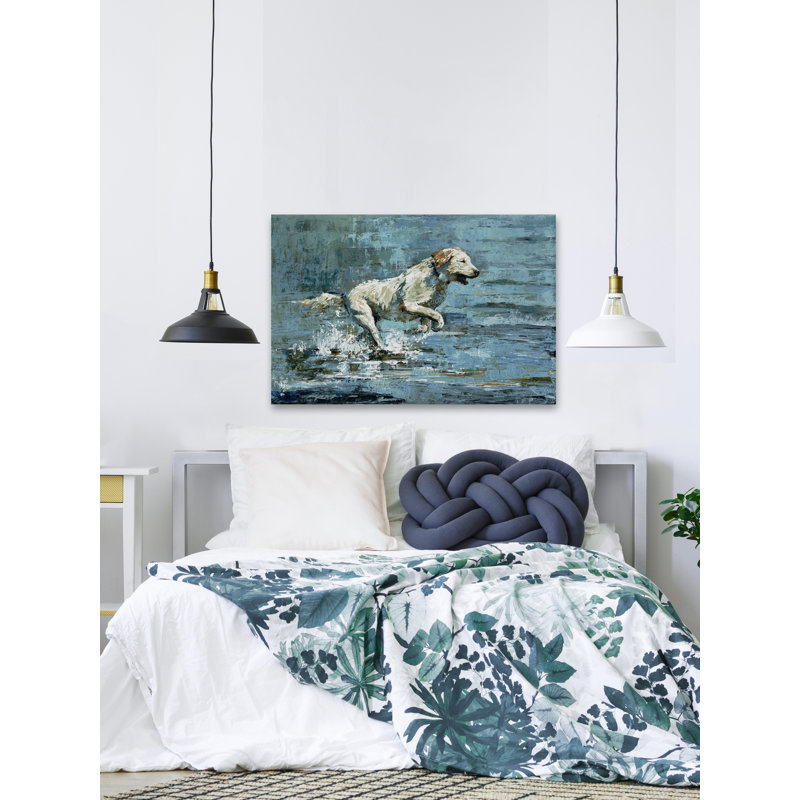 « dog splashing », reproduction sur toile tendue, H 8 po x l 12 po x P 1,5 po