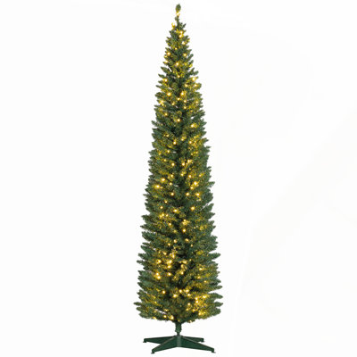 8' Tall Pre-Lit Slim Noble Fir Artificial Christmas Tree with 300 Warm White LED Lights and 618 Tips, Perfect for Festive Home Decor