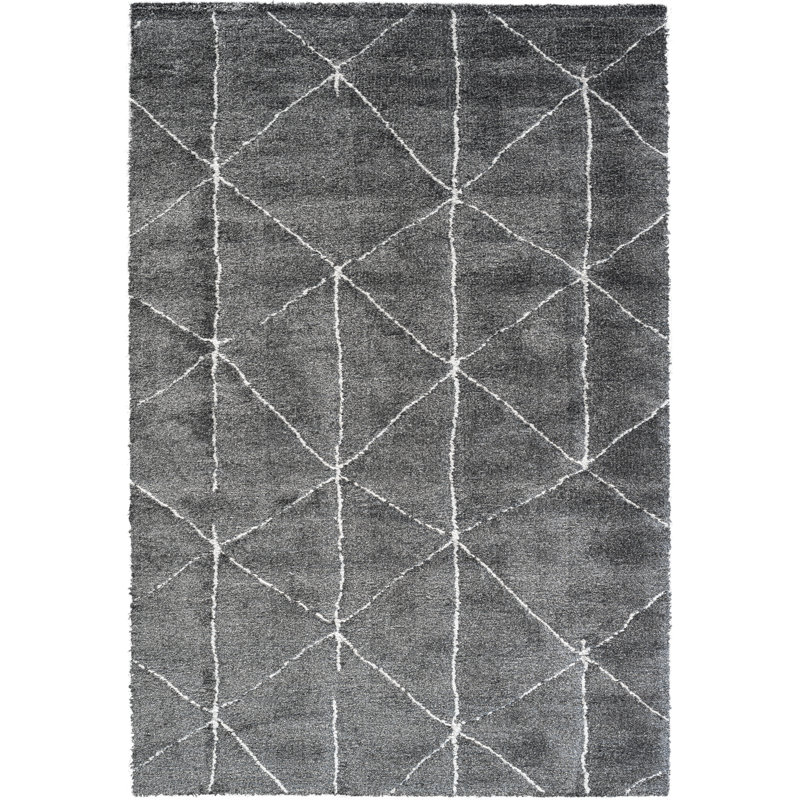Tapis en polyester recyclé noir et ivoire Nube Rimini, Rectangle 5 pi 3 po x 7 pi 6 po