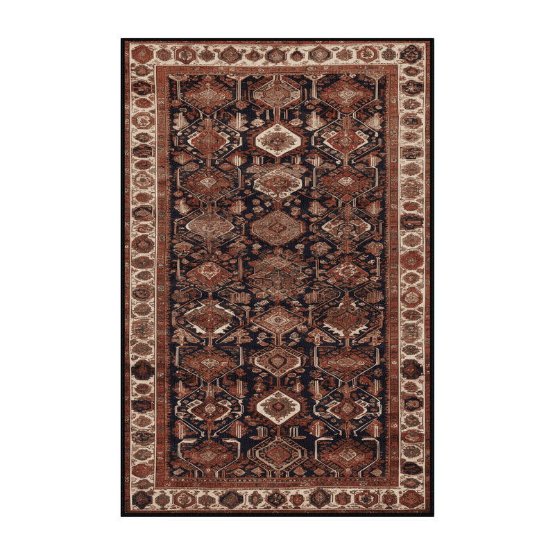 Machine Washable Persian Brown Area Rug, Rectangle 7' x 9'