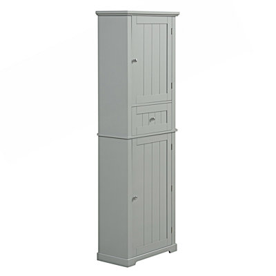 Armoire de rangement haute pour salle de bain, armoire de rangement autoportante avec tiroir et tablette réglable, armoire d'entrée