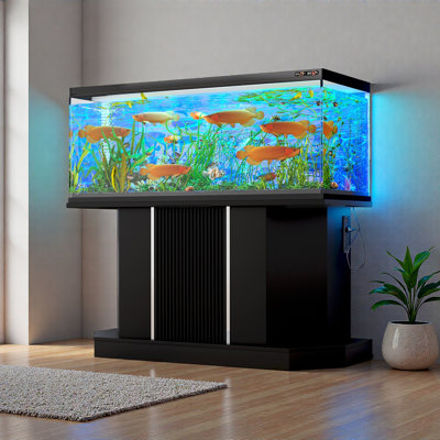 Support d'aquarium noir de 55 à 75 gallons avec prises de courant, support pour aquarium robuste avec armoire de rangement et tablette, support de terrarium pour reptile d'une capacité de 880 lb