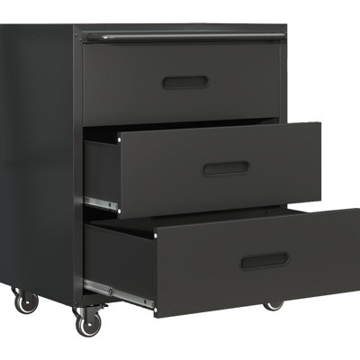 3 Drawer Heavy-duty Metal Storage Cabinet With Wheels - Garage, Office, Home. Steel Build, Black. 360 Locking Wheels. Generous Storage. 200lb Load Capacity Drawers And Home Robust Construction,