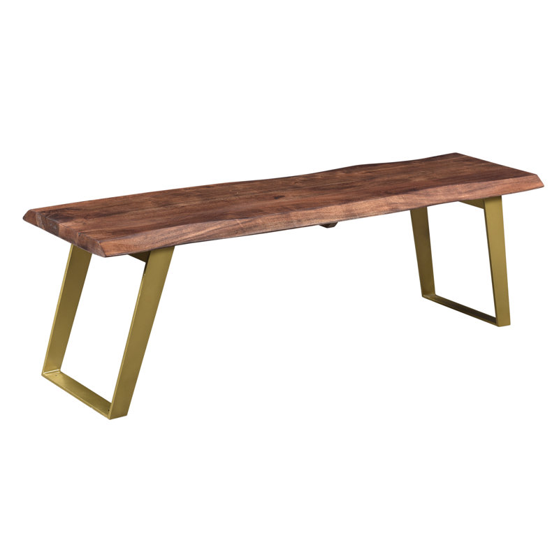 Calandre Solid Wood Bench, 18" H x 50" W x 16" D, Brown/Gold