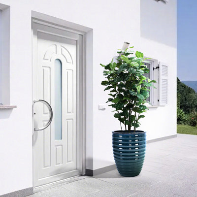 Pot à fleurs en céramique - Armée - Givré, Drainage intégré, Idéal pour l'intérieur et l'extérieur, Construction renforcée, l 17,01 po x H 20,63 po, pot de fleurs lustré 56,24 lb, jardin, rebord de fenêtre, favorise les racines