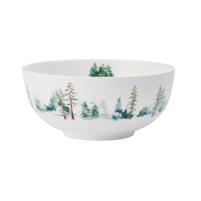 Watercolor Forest White Porcelain 16-Piece Dinnerware Set, Service for 4