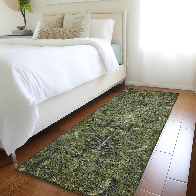 Tapis olive intérieur / extérieur lavable à la machine Chayil ACN1082, Tapis de couloir 2 pi 3 po x 7 pi 6 po