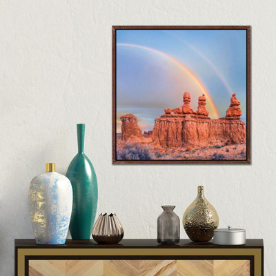Rainbow Over Rock Formation Called The Three Judges, Goblin Valley State Park, Utah 1 Piece Wall Art on Canvas