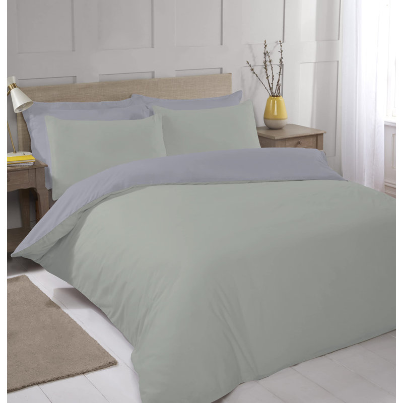 Night Comfort Sage Cool Grey Cotton Rich Duvet Cover Set with Pillowcase, Double - 2 Standard Pillowcases