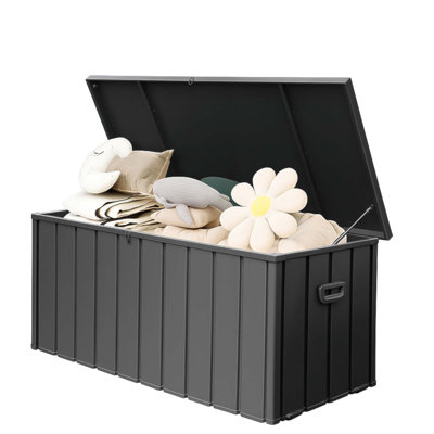 190 Gallon Metal Deck Box, Waterproof Steel Outdoor Storage Cabinet, Lockable Bench For Porch, Pool, And Backyard Essentials