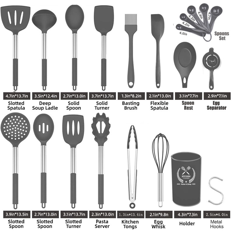 Belfry Kitchen Bayly 30 Utensil Set, Grey