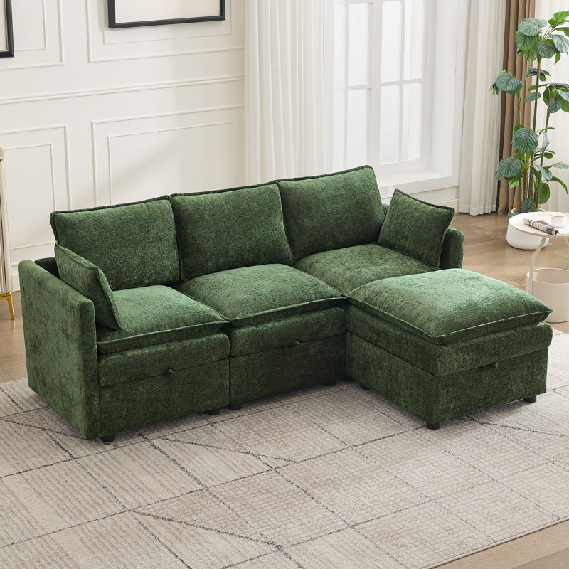 80.3" L-Shaped Modular Sectional Sofa with Storage, Green