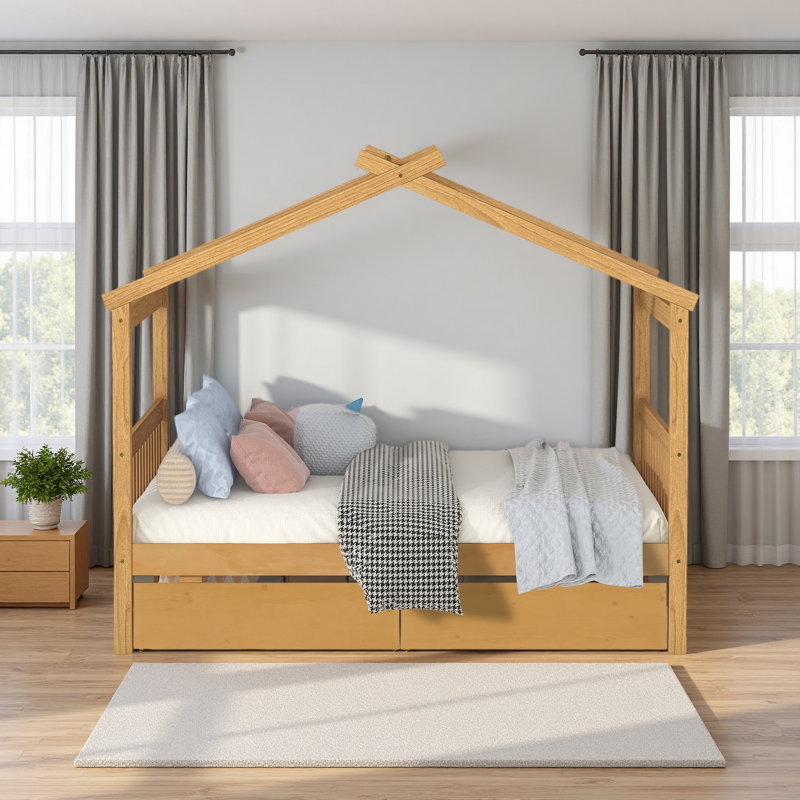 Lit en bois avec tiroirs, Lit double