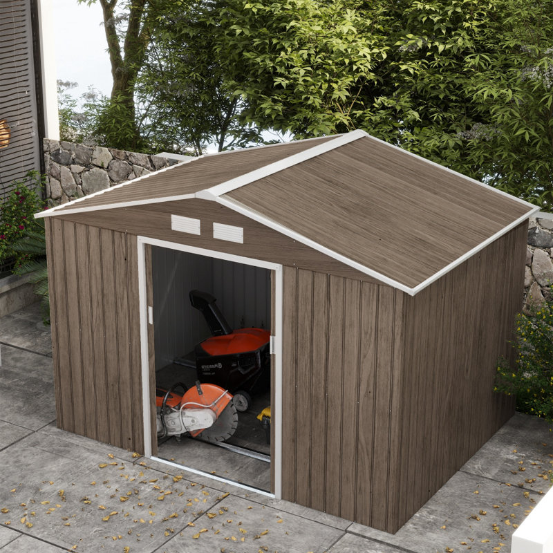 9 x 6ft Outdoor Steel Garden Shed with Double Lockable Doors, Ventilation & Foundation