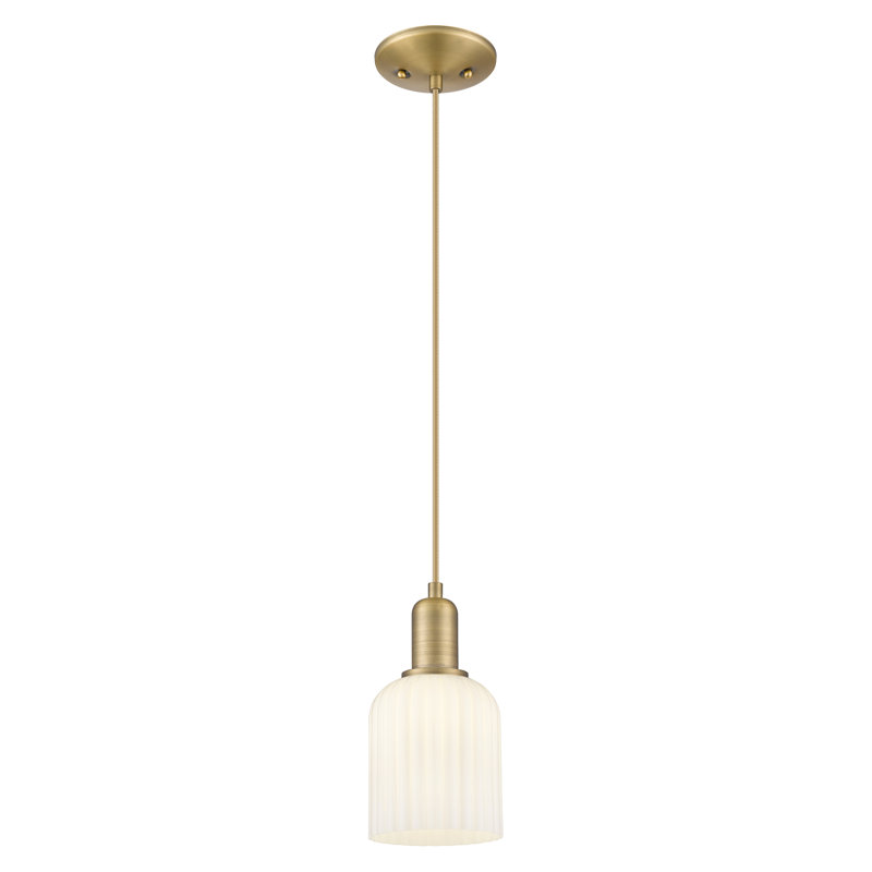 Mini luminaire suspendu suspendu 1 lumière Downtown, H 10 po x l 5 po x P 5 po, Blanc brillant, Laiton brossé