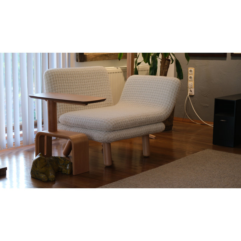Cross One Arm, Gray Polyester Blend, Light Walnut