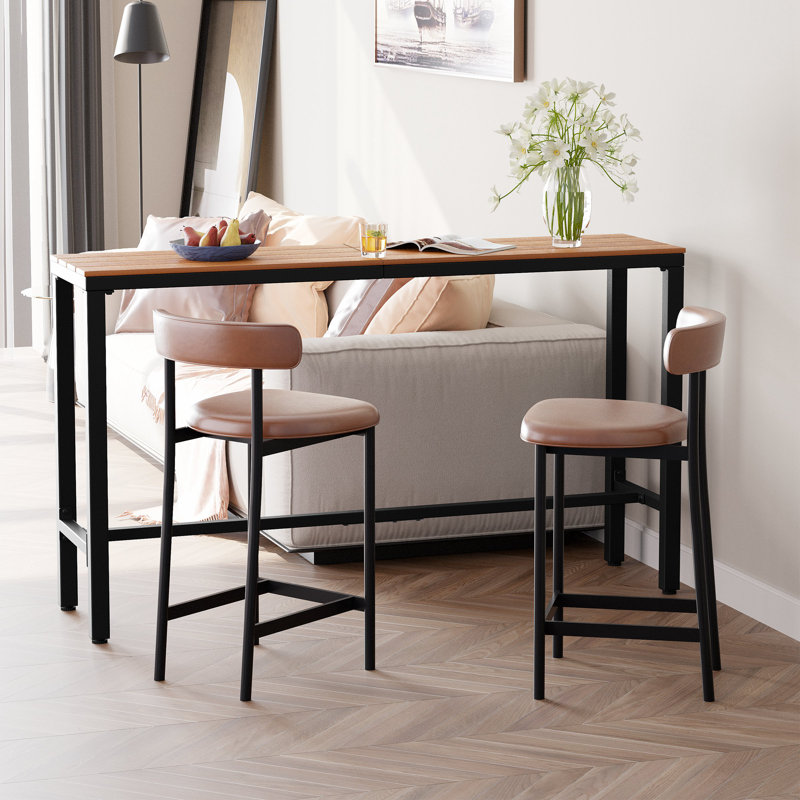 Table de bar rectangulaire en métal pour l'extérieur (ensemble de 2), H 37,09 po x l 63 po x P 15,67 po, Brun