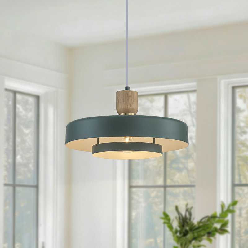 Luminaire suspendu scandinave à 1 lumière avec accents en bois 1 lumière, Vert