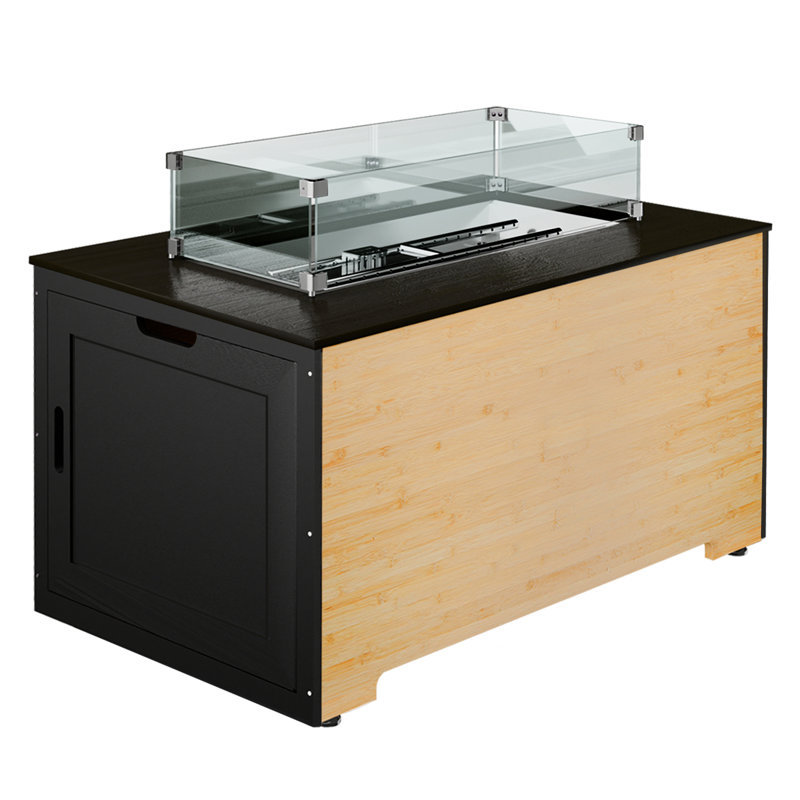 25.4" H X 43" W Outdoor Propane Fire Pit, 50,000 Btu Heat Output, Wooden Rectangular Fire Pit Table With Built-In Storage And Concealed Fuel Tank Design