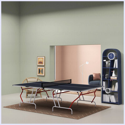 Soozier Full Size Ping Pong Table, Folds Into Quarters, Portable Table Tennis Table With Net, Paddles, Balls, MDF, Charcoal Gray