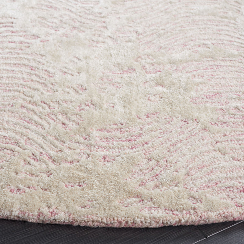 Glamour Hand Tufted Wool Viscose Cotton with Latex Abstract Rug in Ivory, Round 6'