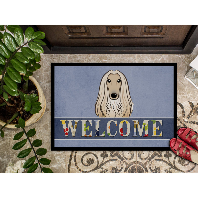 Tapis de porte pour l’extérieur antidérapant afghan hound welcome, Rectangle 1 pi 6 po x 2 pi 3 po