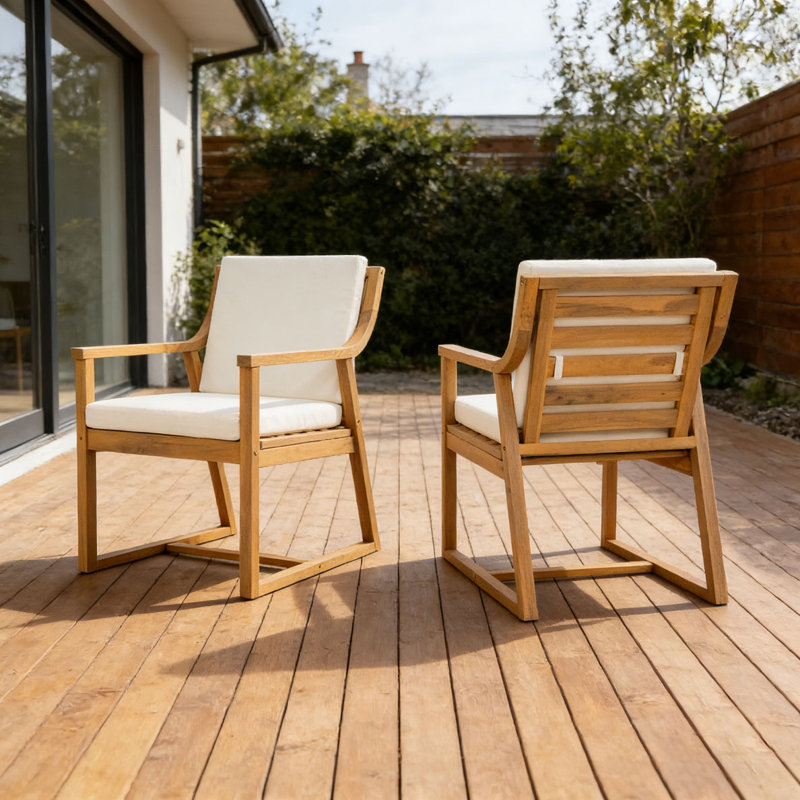 Ensemble de fauteuils d'extérieur en bois, Teck clair
