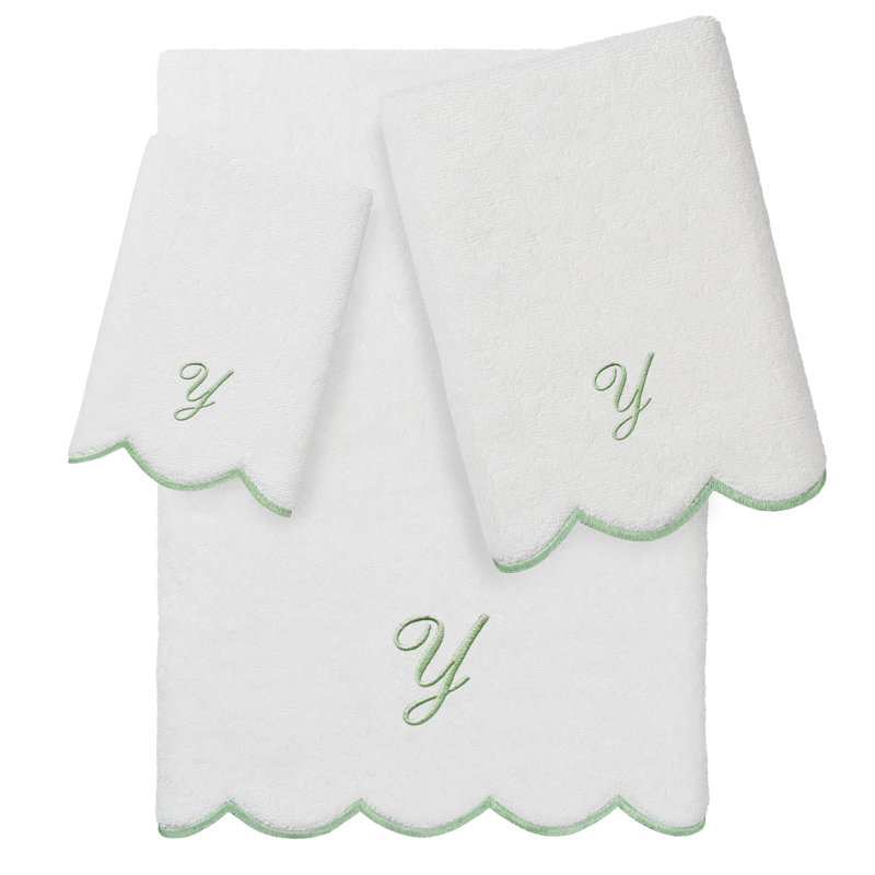 Ensemble de serviettes personnalisées 100% coton turque ADORNIA 3 pièces Linum Home Textiles, Y, Blanc/vert