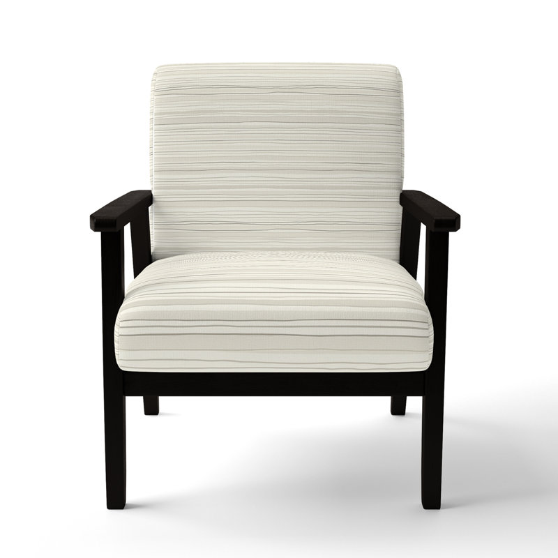 Fauteuil d'appoint rayé beige et blanc ivoire Horizon, Accoudoirs carrés noirs