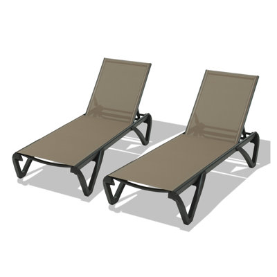 Ensemble de 2 chaises longues d'extérieur réglables - chaises de piscine en aluminium avec roues et tissu textilene