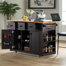 Large Kitchen Island With Drop Leaf, Power Outlet, Door Internal Storage Rack, Rolling Kitchen Cart On 5 Wheels With 5 Open Side Racks For Kitchen, Dining Room, (not Include Bar Stools)